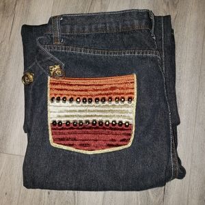 LNG Jeans Mens Dark Denim Orange Embroider Metal